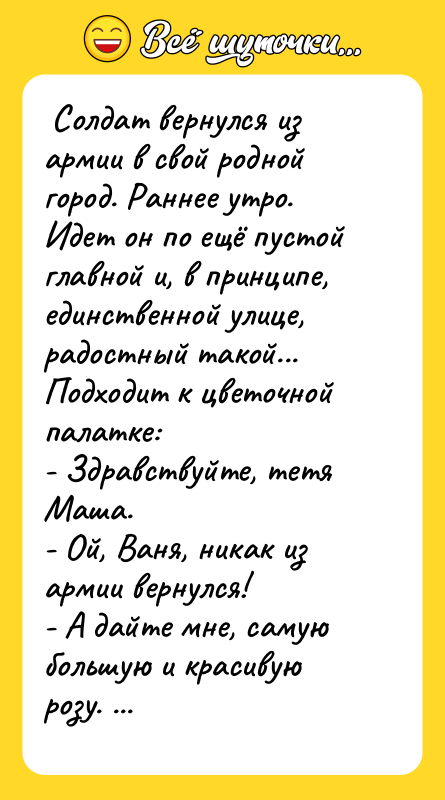  Солдат вернулся из армии в свой родной город. Раннее