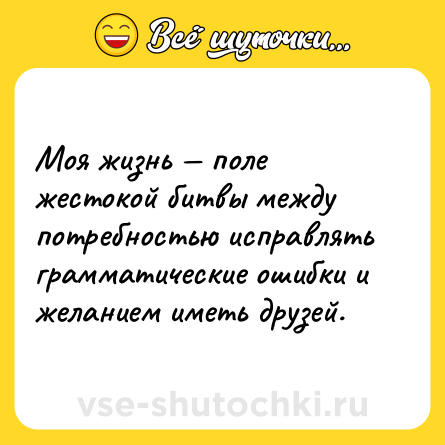Шутка: Моя жизнь — поле жестокой битвы между потребностью исправлять грамматические ошибки и желанием иметь друзей.