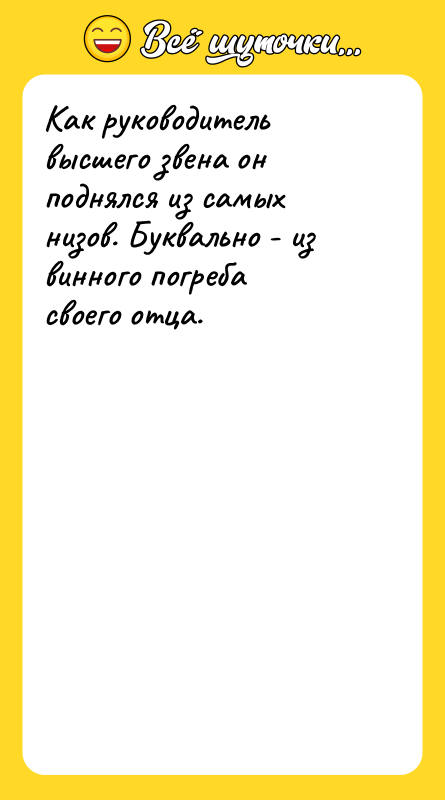 Как руководитель высшего звена он поднялся из самых низов. Буквально