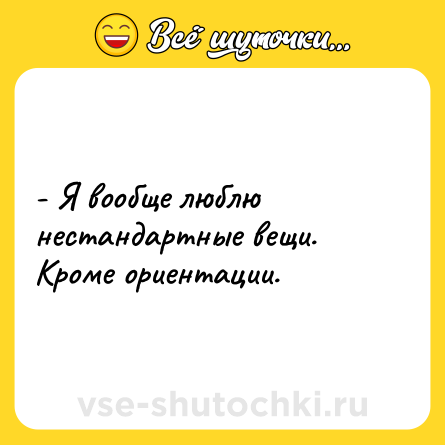 Шутка: - Я вообще люблю нестандартные вещи. Кроме ориентации.