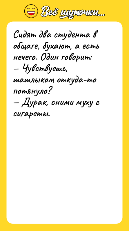 Сидят два студента в общаге, бухают, а есть нечего. Один