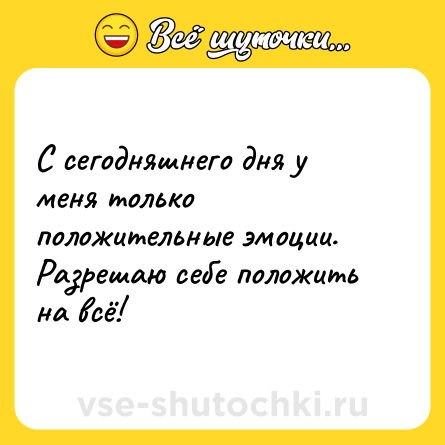 Шутка: С сегодняшнего дня у меня только положительные эмоции. Разрешаю себе положить на всё!