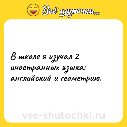 Шутка: В школе я изучал 2 иностранных языка: английский и геометрию.
