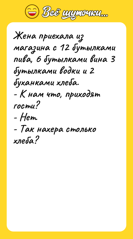Жена приехала из магазина с 12 бутылками пива, 6 бутылками