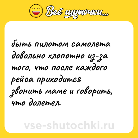 Шутка: быть пилотом самолета довольно хлопотно из-за того, что после каждого рейса приходится звонить маме и говорить, что долетел.