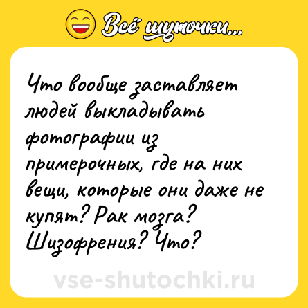 Шутка: Что вообще заставляет людей выкладывать фотографии из примерочных, где на них вещи, которые они даже не купят? Рак мозга? Шизофрения? Что?