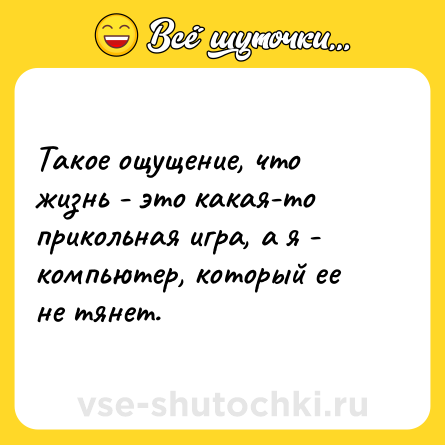 Шутка: Такое ощущение, что жизнь - это какая-то прикольная игра, а я - компьютер, который ее не тянет.