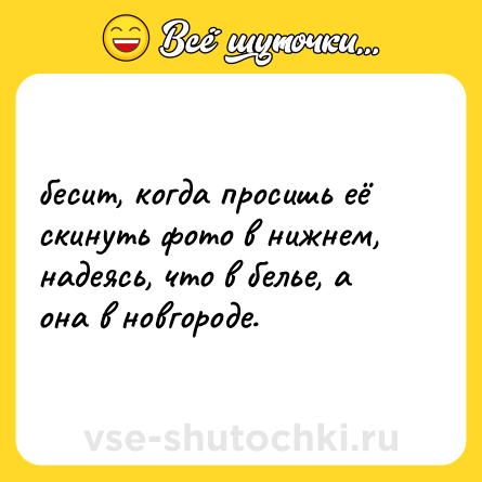 Шутка: бесит, когда просишь её скинуть фото в нижнем, надеясь, что в белье, а она в новгороде.