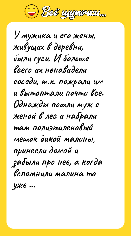 У мужика и его жены, живущих в деревни, были гуси.