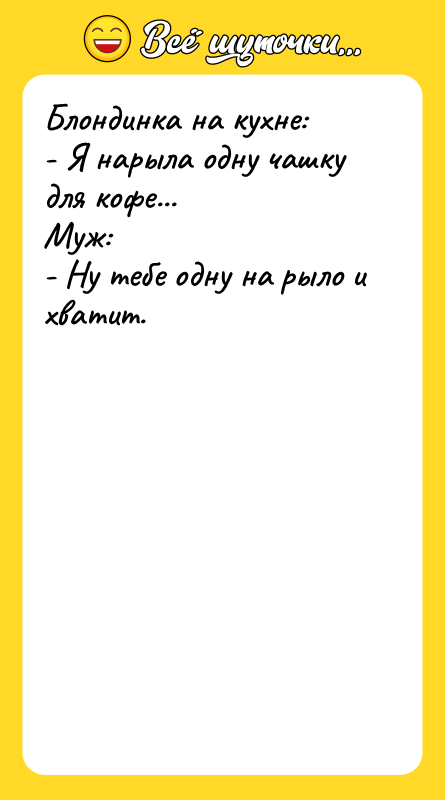 Блондинка на кухне: - Я нарыла одну чашку для кофе...