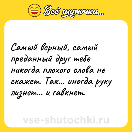Шутка: Самый верный, самый преданный друг тебе никогда плохого слова не скажет. Так… иногда руку лизнет… и гавкнет.
