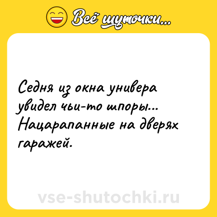 Шутка: Седня из окна универа увидел чьи-то шпоры... Нацарапанные на дверях гаражей.