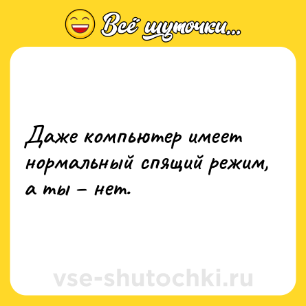 Шутка: Даже компьютер имеет нормальный спящий режим, а ты – нет.