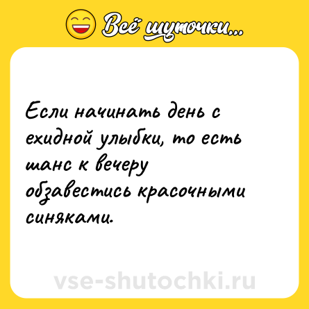 Шутка: Если начинать день с ехидной улыбки, то есть шанс к вечеру обзавестись красочными синяками.