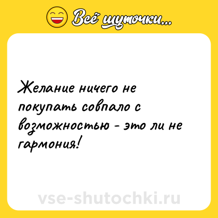 Шутка: Желание ничего не покупать совпало с возможностью - это ли не гармония!