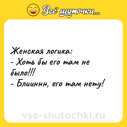 Шутка: Женская логика: <br>- Хоть бы его там не было!!!<br>- Блииннн, его там нету!