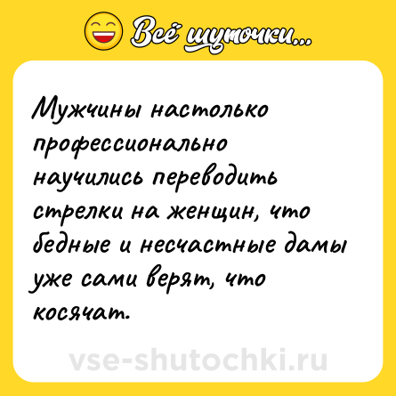 Шутка: Мужчины настолько профессионально научились переводить стрелки на женщин, что бедные и несчастные дамы уже сами верят, что косячат.
