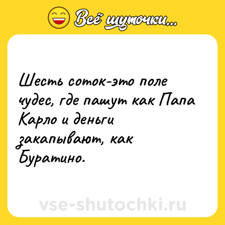 Шутка: Шесть соток-это поле чудес, где пашут как Папа Карло и деньги закапывают, как Буратино.