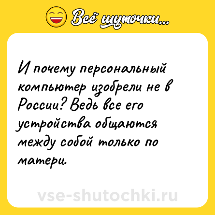Шутка: И почему персональный компьютер изобрели не в России? Ведь все его устройства общаются между собой только по матери.