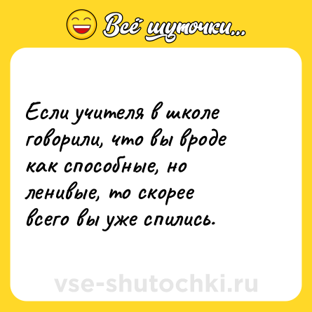 Шутка: Если учителя в школе говорили, что вы вроде как способные, но ленивые, то скорее всего вы уже спились.