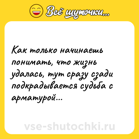 Шутка: Как только начинаешь понимать, что жизнь удалась, тут сразу сзади подкрадывается судьба с арматурой…