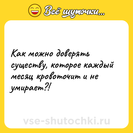 Шутка: Как можно доверять существу, которое каждый месяц кровоточит и не умирает?!