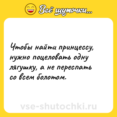 Шутка: Чтобы найти принцессу, нужно поцеловать одну лягушку, а не переспать со всем болотом.