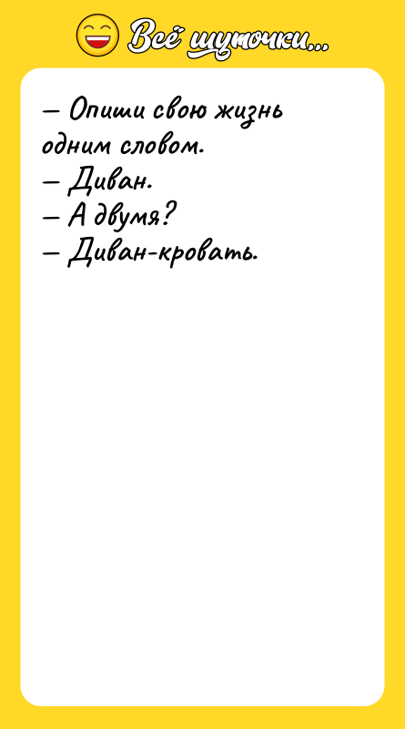 Опиши свою жизнь одним словом. Диван. А