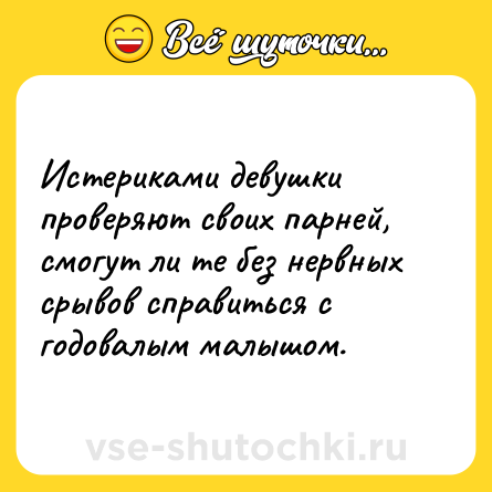 Шутка: Истериками девушки проверяют своих парней, смогут ли те без нервных срывов справиться с годовалым малышом.