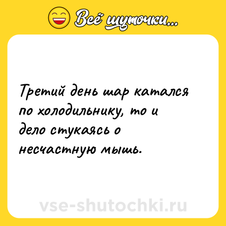Шутка: Третий день шар катался по холодильнику, то и дело стукаясь о несчастную мышь.