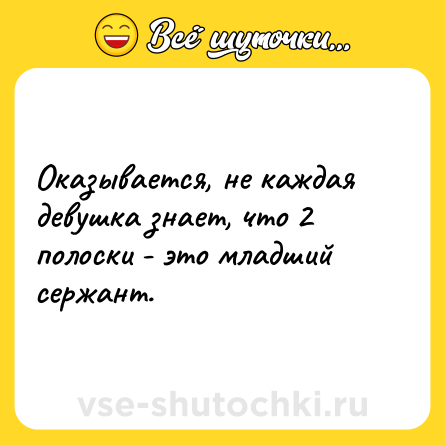 Шутка: Оказывается, не каждая девушка знает, что 2 полоски - это младший сержант.