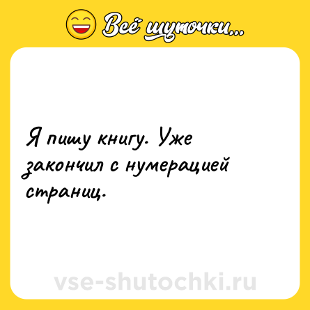 Шутка: Я пишу книгу. Уже закончил с нумерацией страниц.