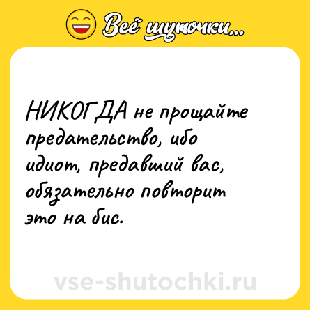 Шутка: НИКОГДА не прощайте предательство, ибо идиот, предавший вас, обязательно повторит это на бис.