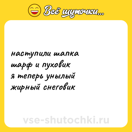 Шутка: наступили шапка<br>шарф и пуховик<br>я теперь унылый<br>жирный снеговик