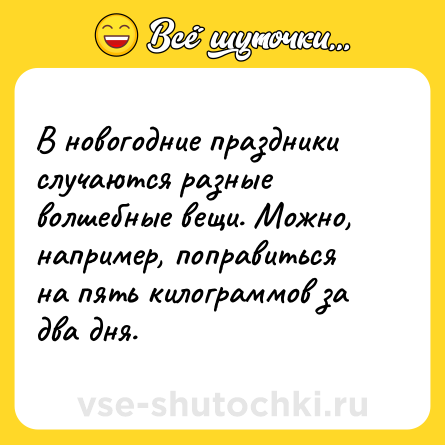 Шутка: В новогодние праздники случаются разные волшебные вещи. Можно, например, поправиться на пять килограммов за два дня.