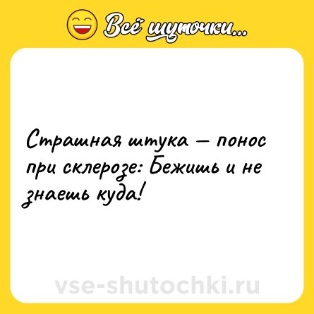 Шутка: Страшная штука — понос при склерозе: Бежишь и не знаешь куда!