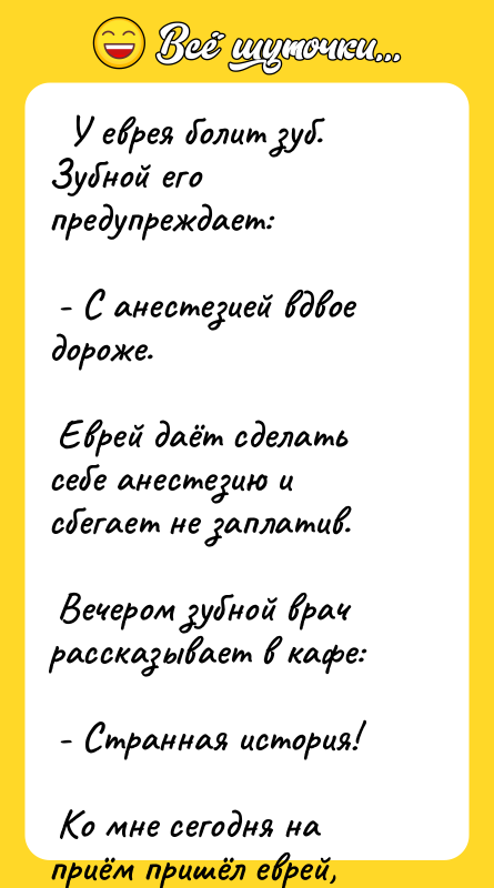 У еврея болит зуб. Зубной его предупреждает: