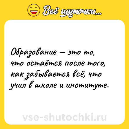Шутка: Образование — это то, что остаётся после того, как забывается всё, что учил в школе и институте.