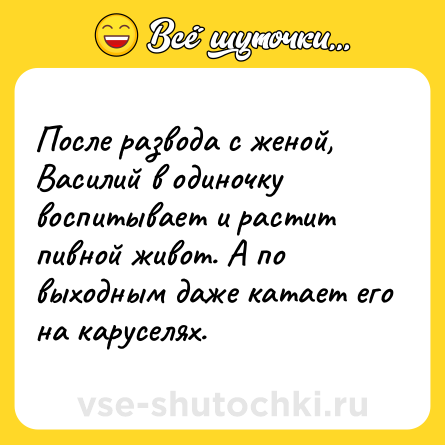 Шутка: После развода с женой, Василий в одиночку воспитывает и растит пивной живот. А по выходным даже катает его на каруселях.