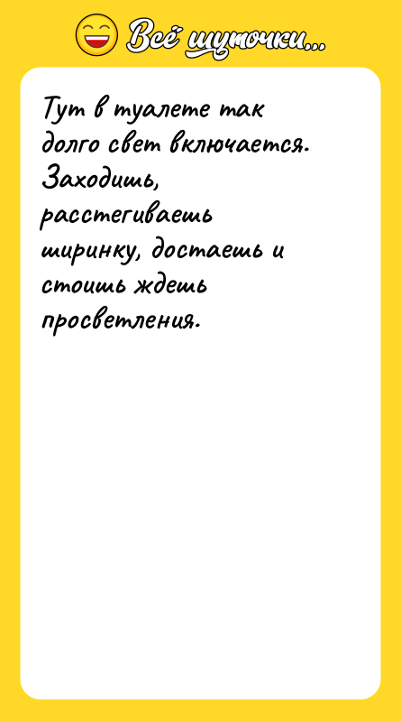 Тут в туалете так долго свет включается. Заходишь, расстегиваешь ширинку,