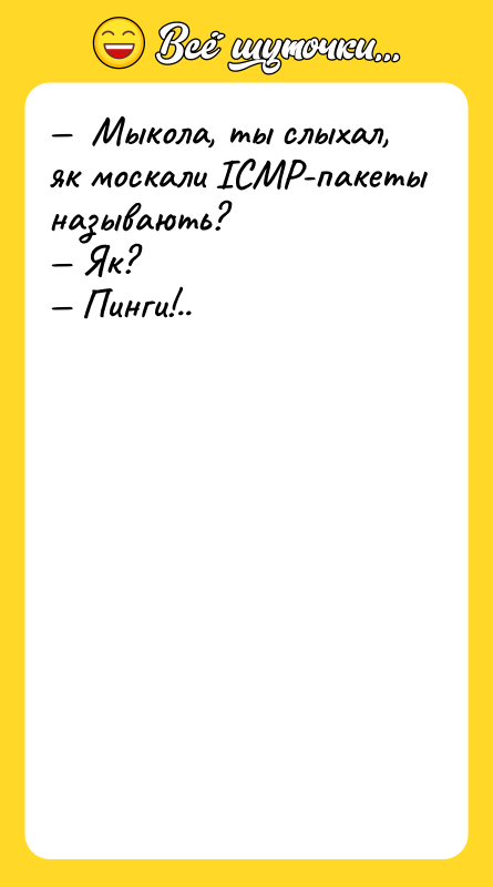 —  Мыкола, ты слыхал, як москали ICMP-пакеты называють? —