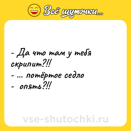Шутка: - Да что там у тебя скрипит?!!<br>- ... потёртое седло<br>-  опять?!!