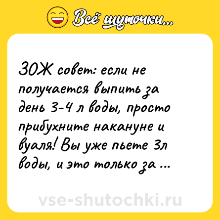 Шутка: ЗОЖ совет: если не получается выпить за день 3-4 л воды, просто прибухните накануне и вуаля! Вы уже пьете 3л воды, и это только за утро!