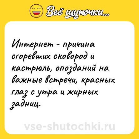 Шутка: Интернет - причина сгоревших сковород и кастрюль, опозданий на важные встречи, красных глаз с утра и жирных задниц.