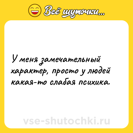 Шутка: У меня замечательный характер, просто у людей какая-то слабая психика.