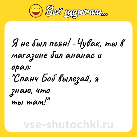 Шутка: Я не был пьян! -Чувак, ты в<br>магазине бил ананас и орал:<br>