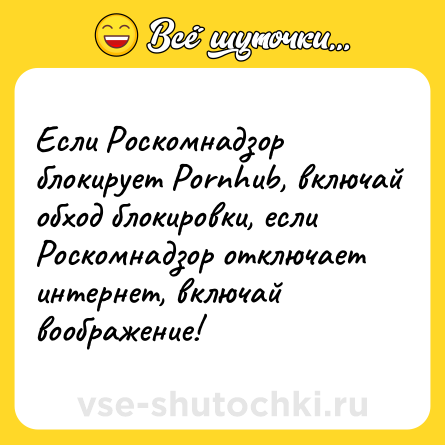 Шутка: Если Роскомнадзор блокирует Pornhub, включай обход блокировки, если Роскомнадзор отключает интернет, включай воображение!
