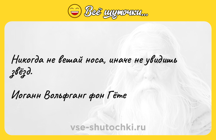 Цитата: Никогда не вешай носа, иначе не увидишь звёзд.Иоганн Вольфганг фон Гёте
