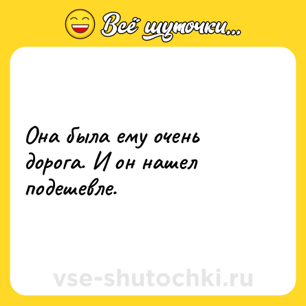 Шутка: Она была ему очень дорога. И он нашел подешевле.