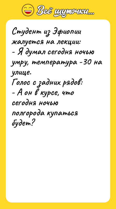 Студент из Эфиопии жалуется на лекции: - Я думал сегодня